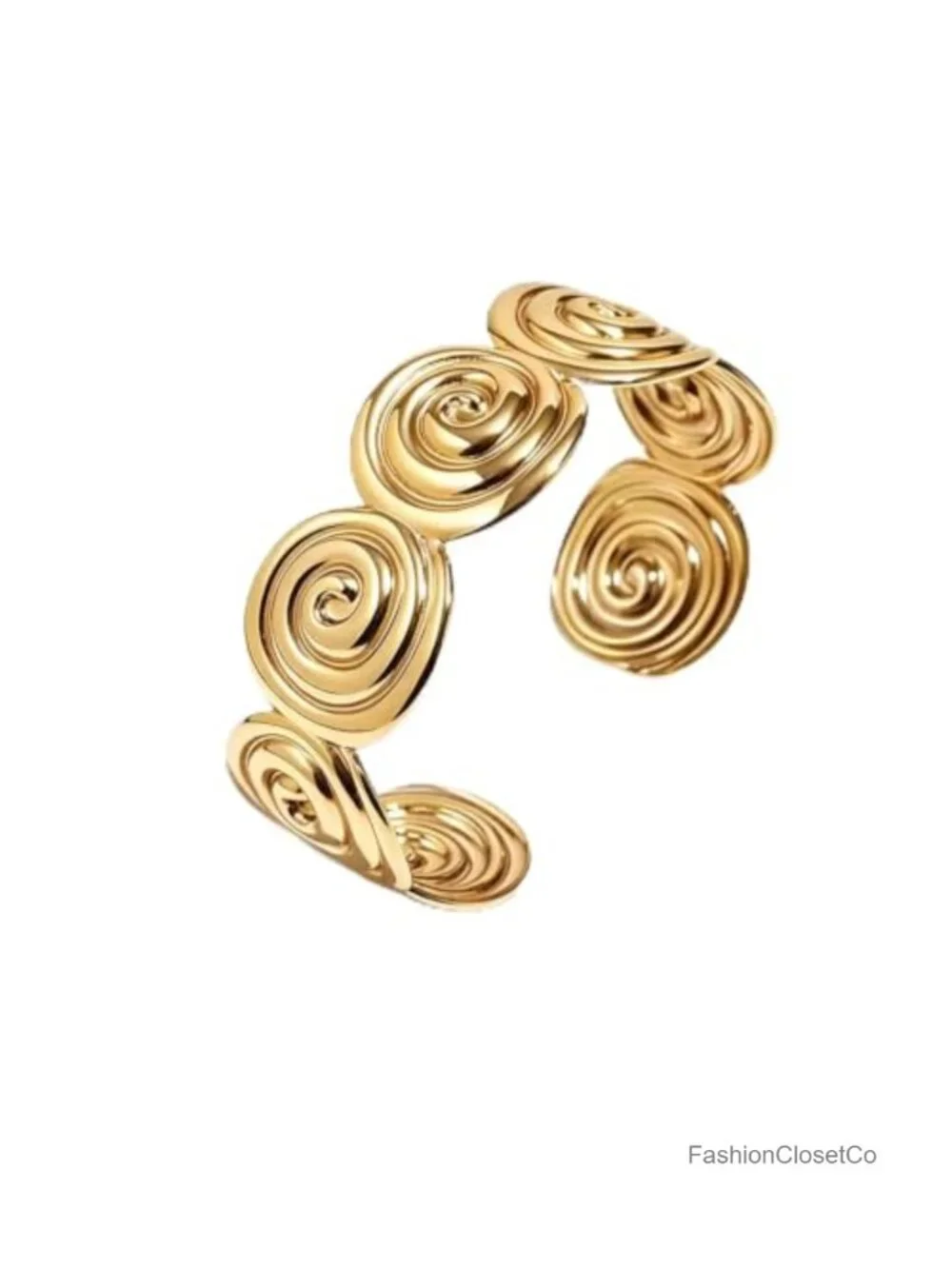 Stainless Steel Chunky Swirl Open Cuff Bracelet, Adjustable Bangle
